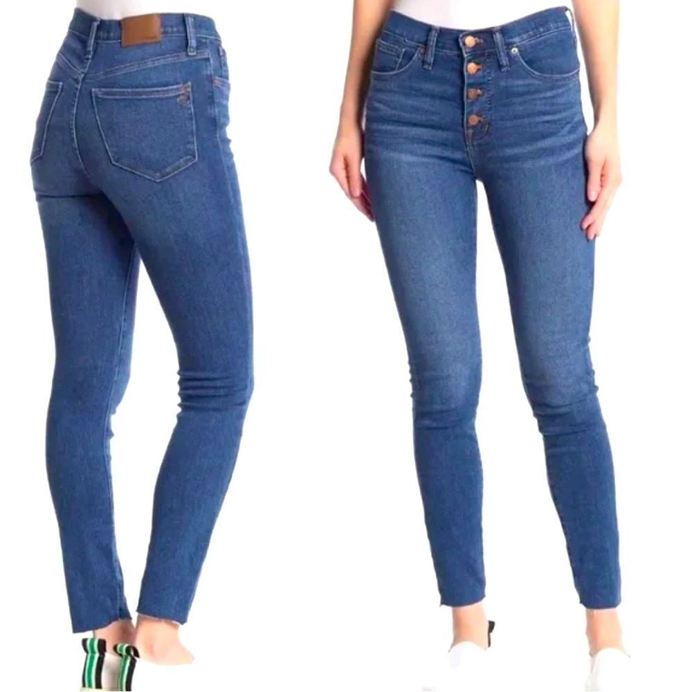 Madewell 9" Mid Rise Skinny Jeans size 28 Button Fly Magic Pockets Raw Hem Blue